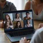 Trans webcamsex: gratis live chat met echte trans modellen Een groep jongvolwassenen rondom een laptop met streamingplatform