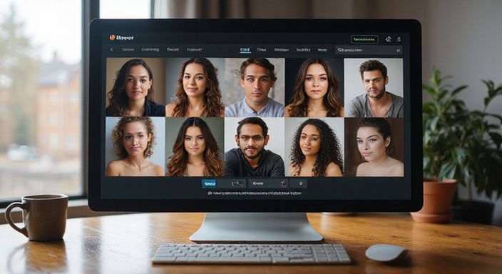 Een digitaal scherm toont diverse webcam modellen met gebruiksvriendelijke interface. Een digitaal scherm toont diverse webcam modellen met gebruiksvriendelijke interface.