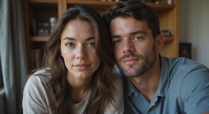 Een transgender vrouw en een man in een intieme livestream. Een transgender vrouw en een man in een intieme livestream.