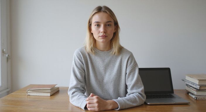 Een jonge vrouw in een georganiseerde thuiswerkplek met focus. Een jonge vrouw in een georganiseerde thuiswerkplek met focus.