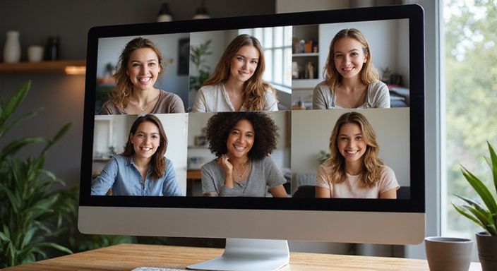 Vrouwelijke groep in levendige discussie via virtuele webcam. Vrouwelijke groep in levendige discussie via virtuele webcam.