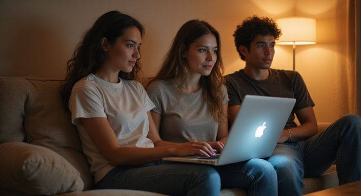 Een groep jonge volwassenen zit samen in een gezellige woonkamer en willen webcamsex met een latina.