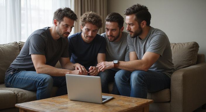 Een groep volwassenen bespreekt een website met inhoud voor volwassenen. Een groep volwassenen bespreekt een website voor aziatische webcamseks.