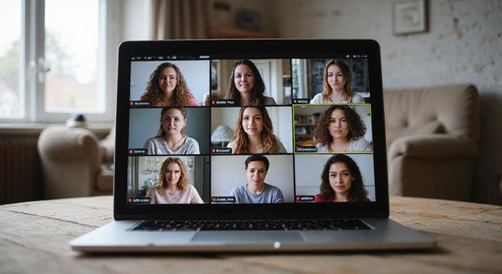 Een levendige virtuele chatroom met vrouwen in hun thuisomgeving.