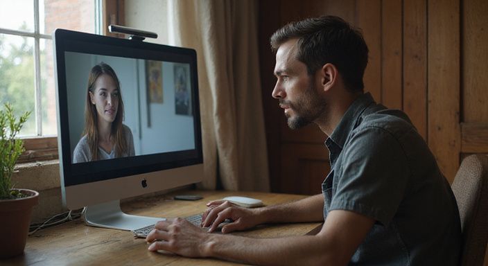 Een man zit geconcentreerd achter een bureau met een computer.