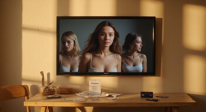 Een slaapkamer met een live streaminginterface voor volwassen entertainment.