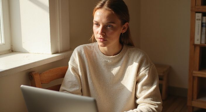 Een jonge vrouw zit ontspannen op een houten stoel met een laptop. Een jonge vrouw zit ontspannen op een houten stoel met een laptop.