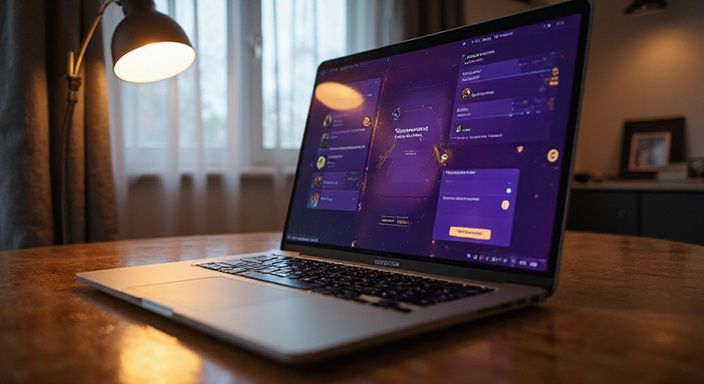 Candid foto van een laptop met streamingplatform interface in een kantoor.